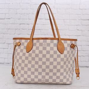 Louis Vuitton Neverfull PM Damier Azur Small Tote Shoulder White Purse A2305